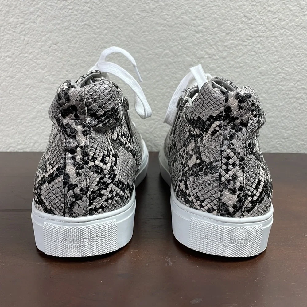 JSlides Ludlow Lace Up Snake Print Platform Sneakers Black White Sz 9.5